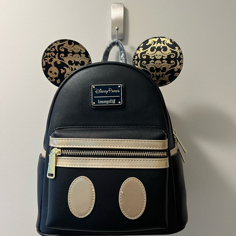 Pirates of the Caribbean Disney Parks Black and Gold Loungefly Mini Backpack